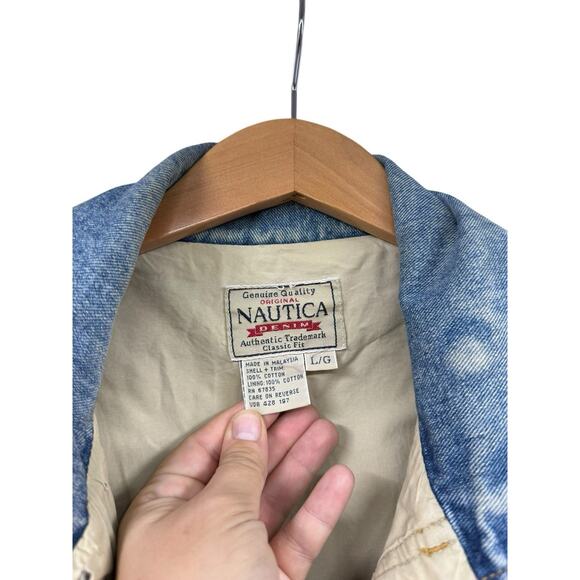 Vintage Y2K Nautica Distressed Denim Chore Style Jacket Men’s Size Large - Picture 2 of 16